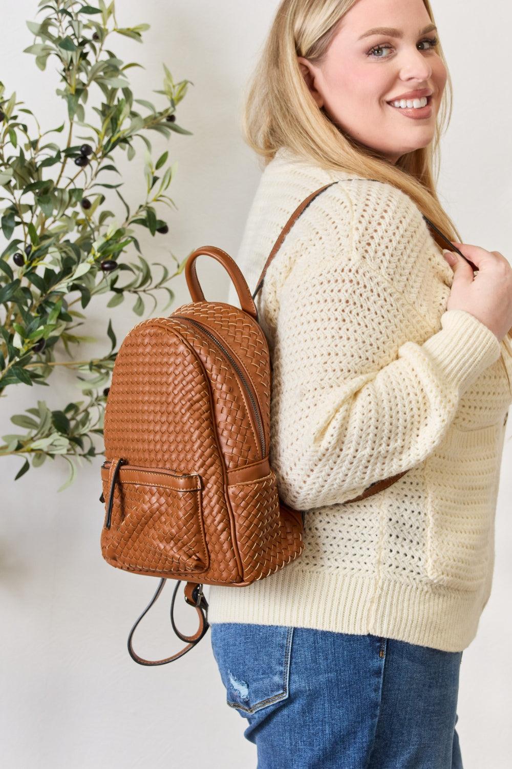 SHOMICO PU Leather Woven Backpack - Anchored Feather Boutique