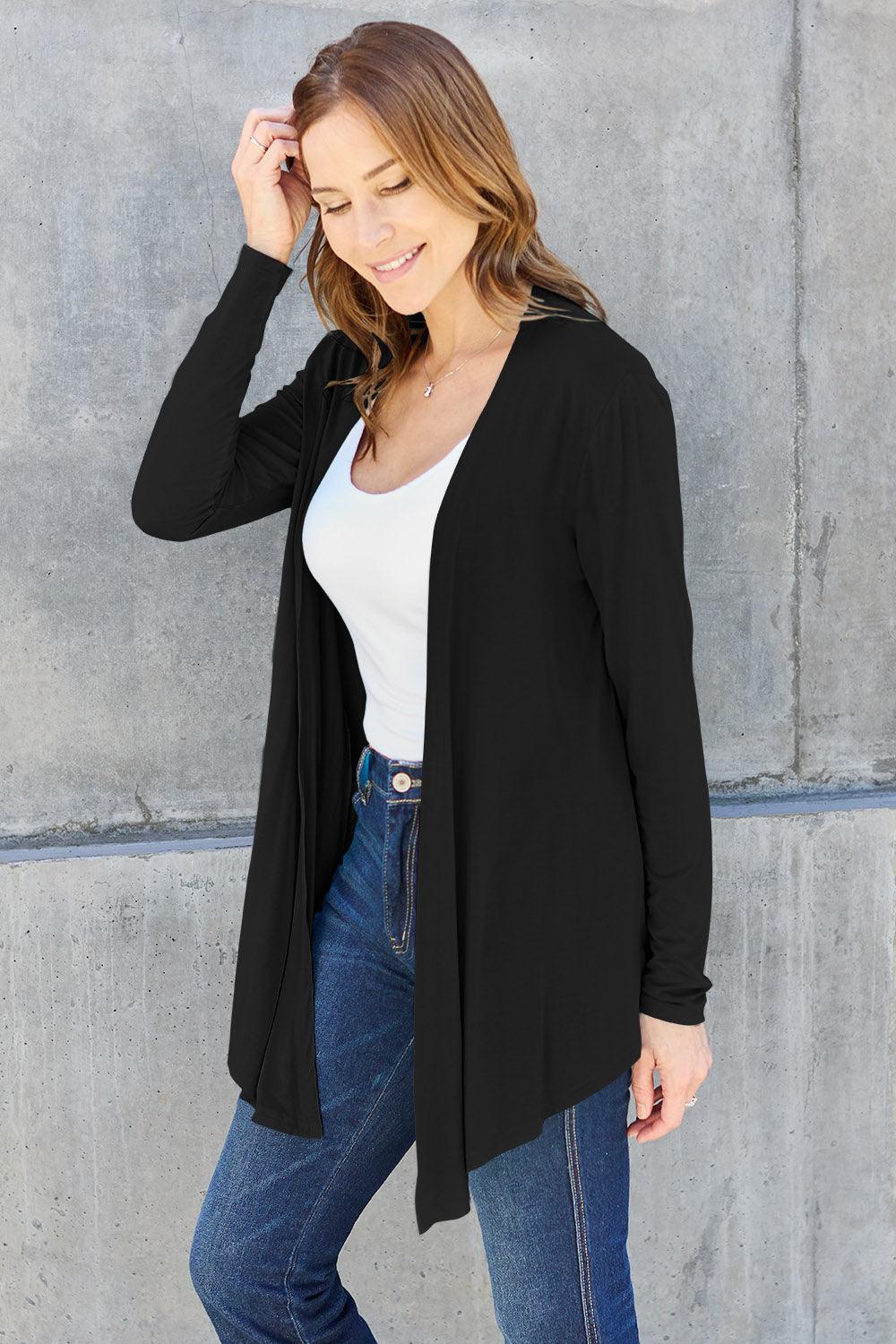 Basic Bae Full Size Open Front Long Sleeve Cardigan - Anchored Feather Boutique