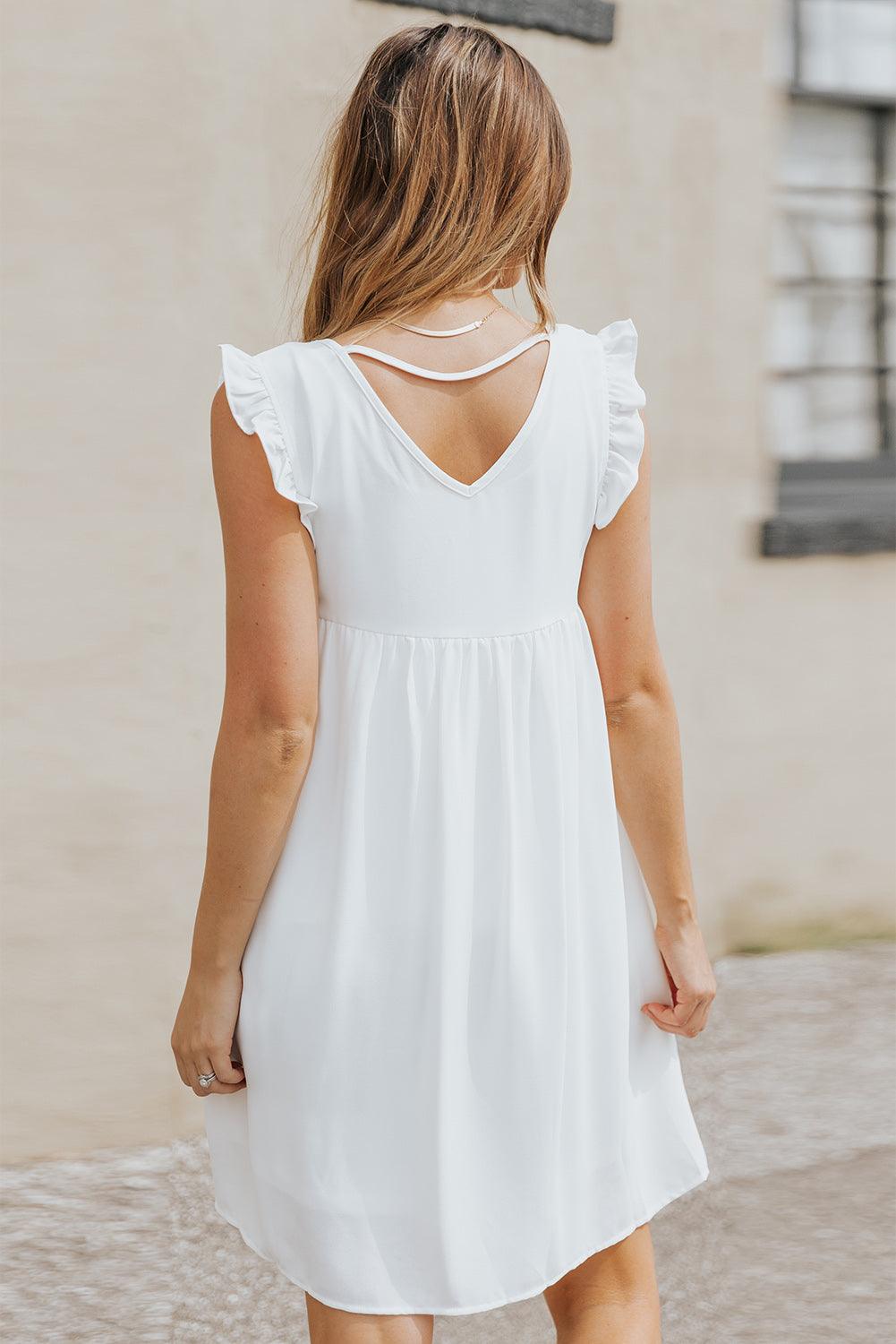 Ruffled Geometric V-Neck Sleeveless Dress - Anchored Feather Boutique