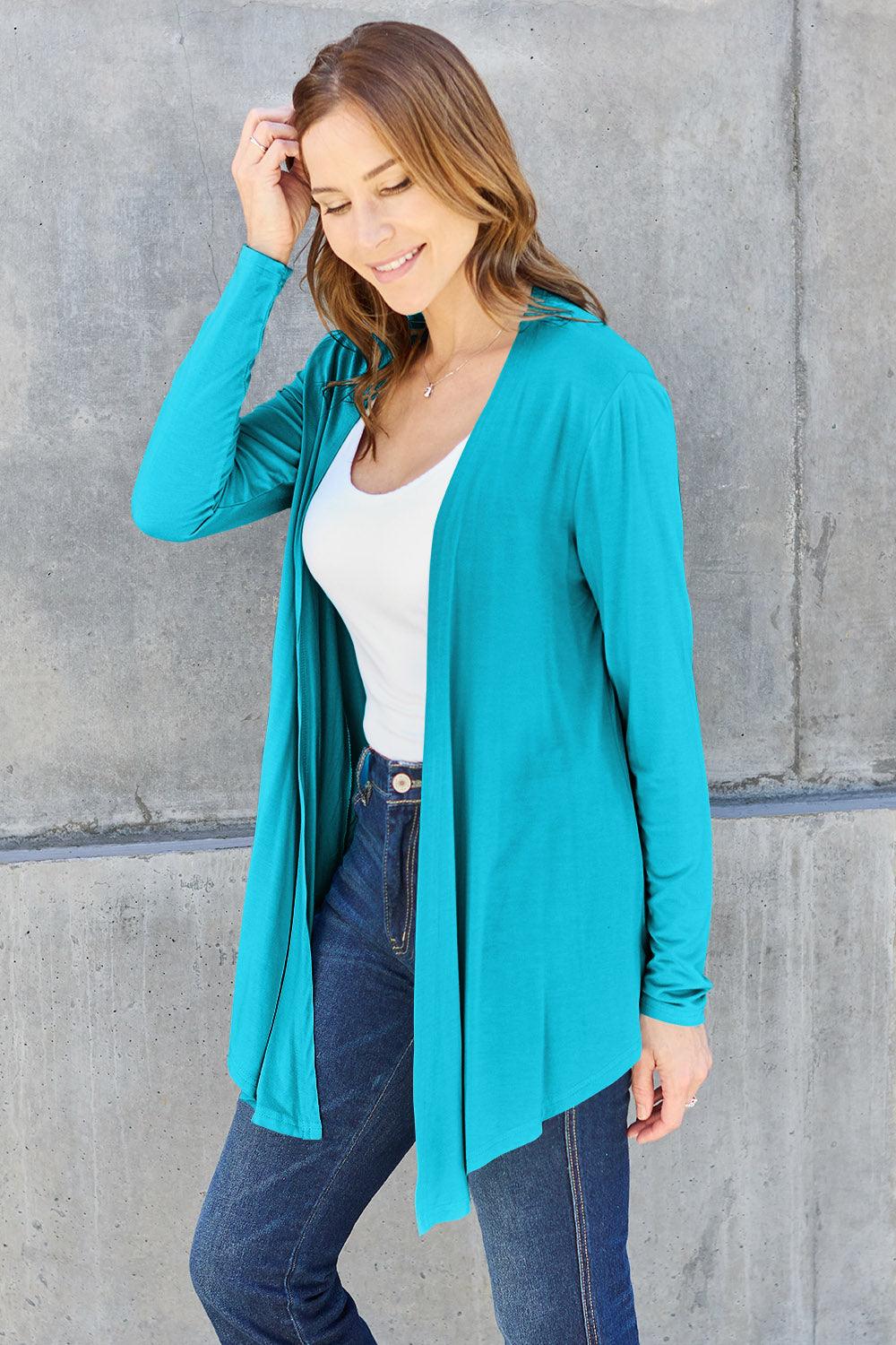 Basic Bae Full Size Open Front Long Sleeve Cardigan - Anchored Feather Boutique