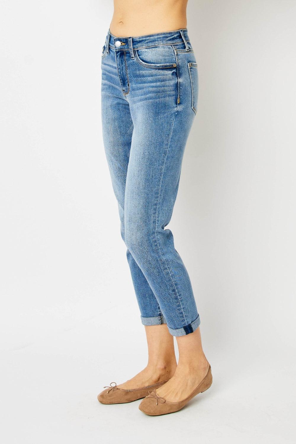 Judy Blue Full Size Cuffed Hem Slim Jeans - Anchored Feather Boutique