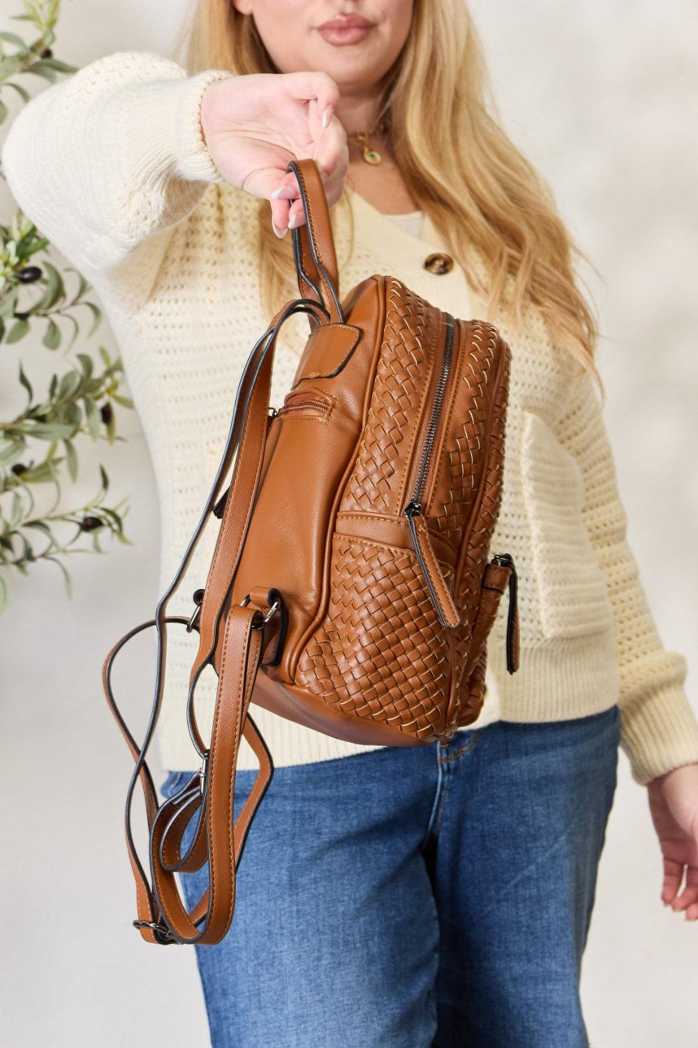 SHOMICO PU Leather Woven Backpack - Anchored Feather Boutique