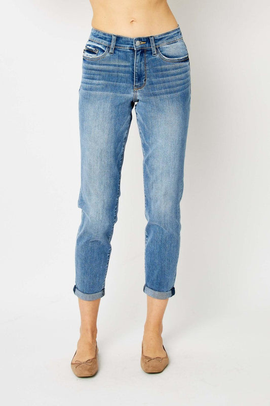 Judy Blue Full Size Cuffed Hem Slim Jeans - Anchored Feather Boutique