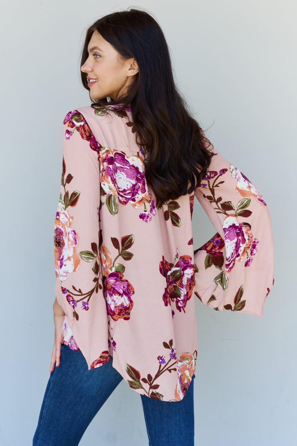 ODDI Full Size Floral Bell Sleeve Crepe Top - Anchored Feather Boutique