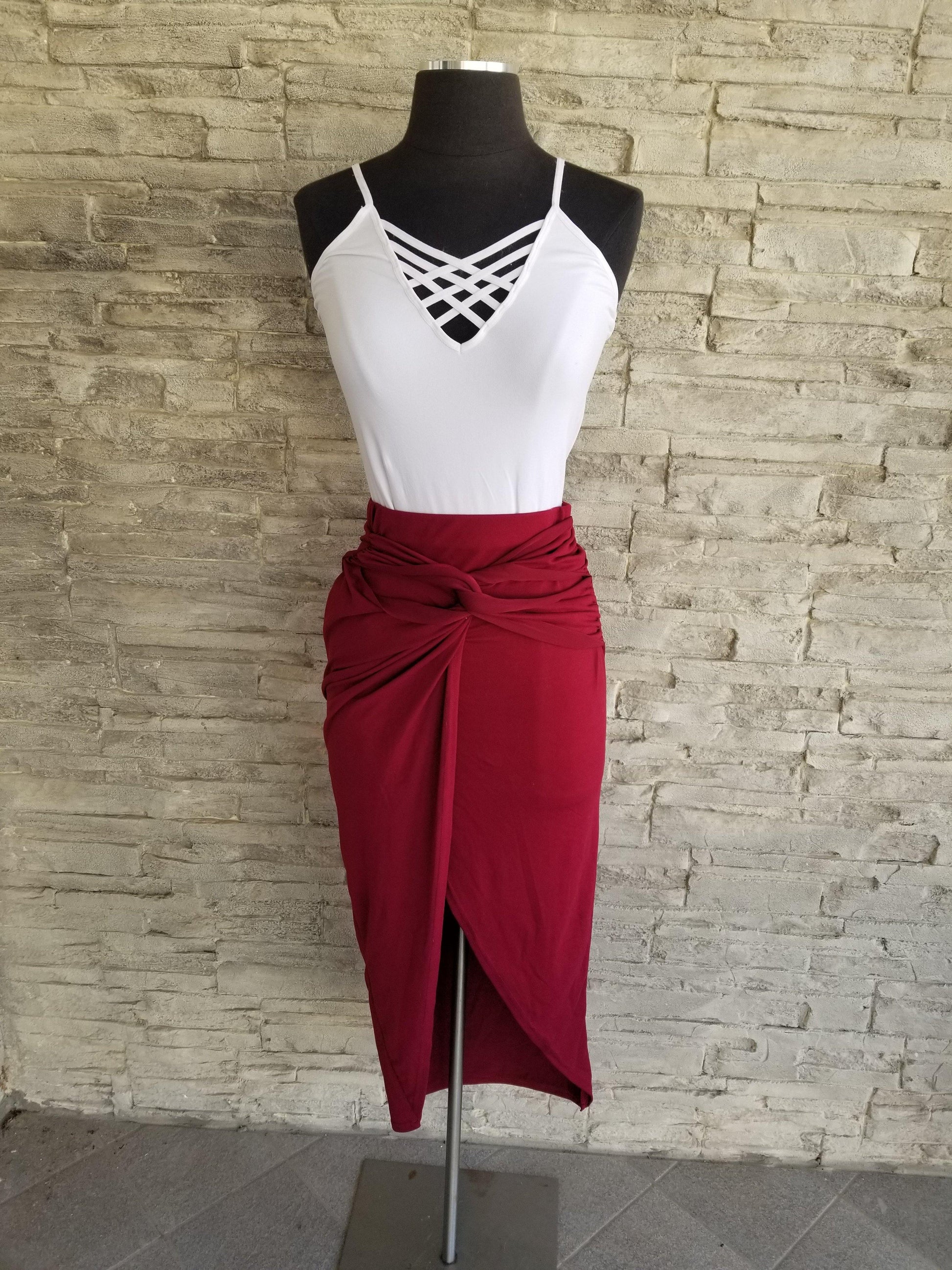 Red slit knot skirt - Anchored Feather Boutique