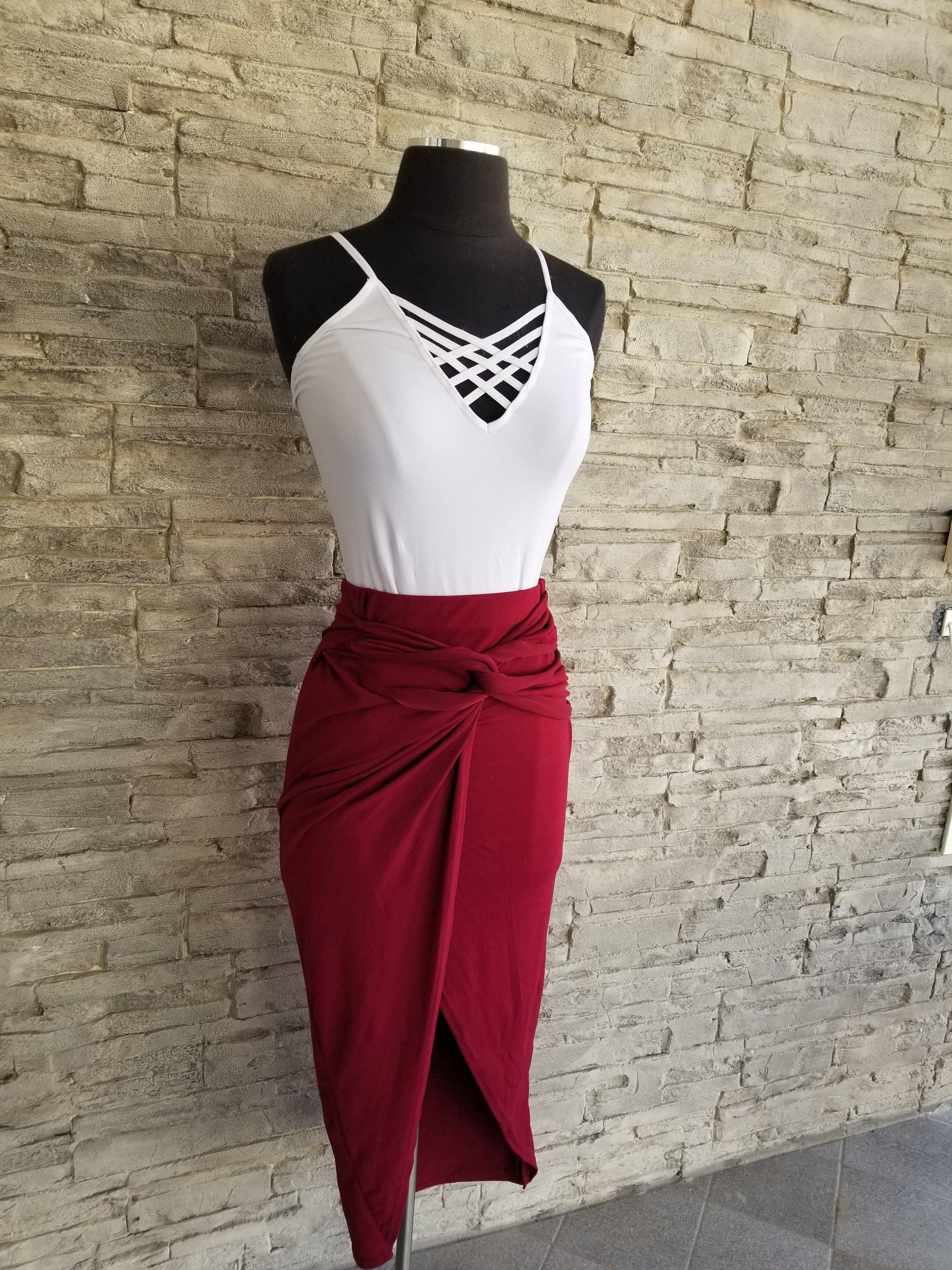 Red slit knot skirt - Anchored Feather Boutique