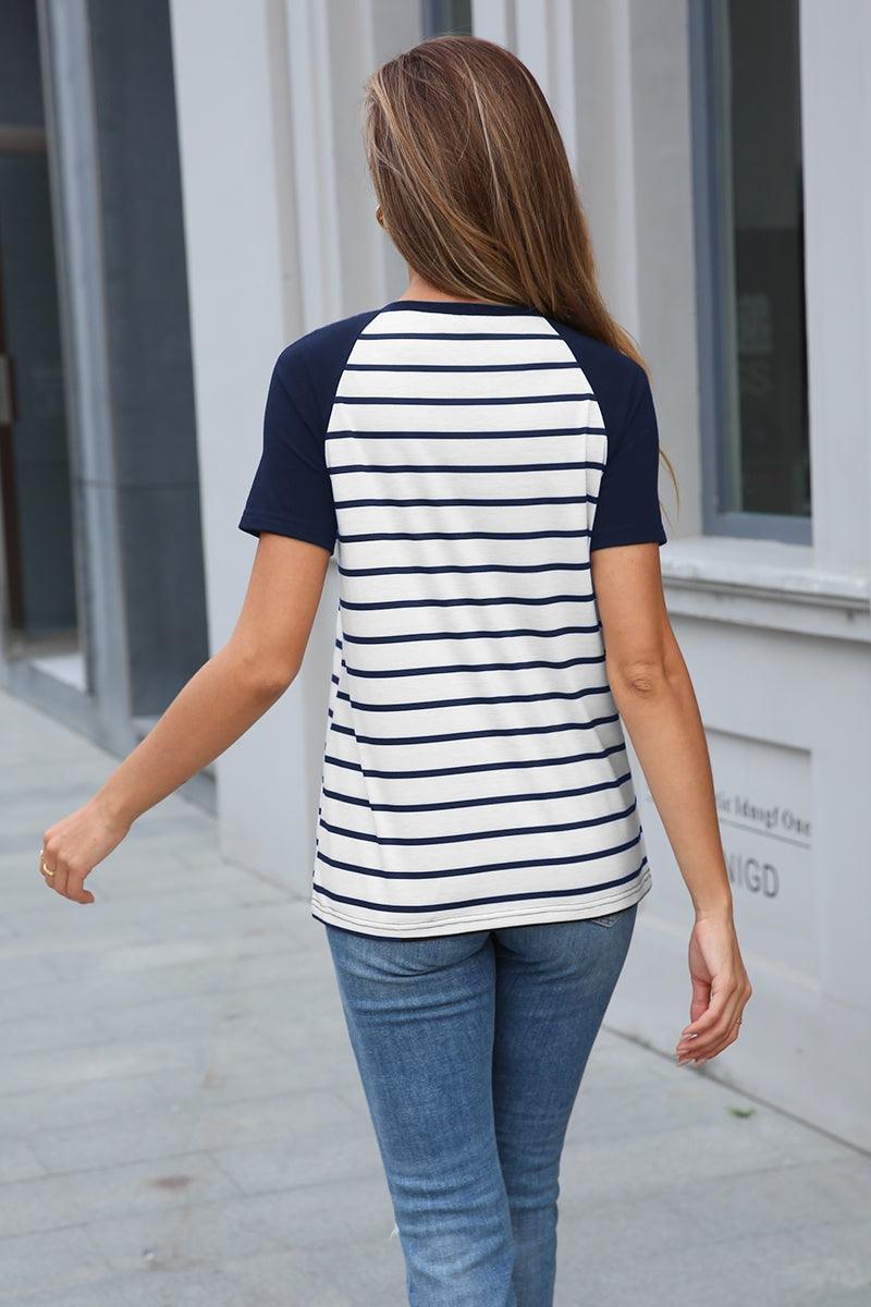Striped short sleeve top Navy - Anchored Feather Boutique