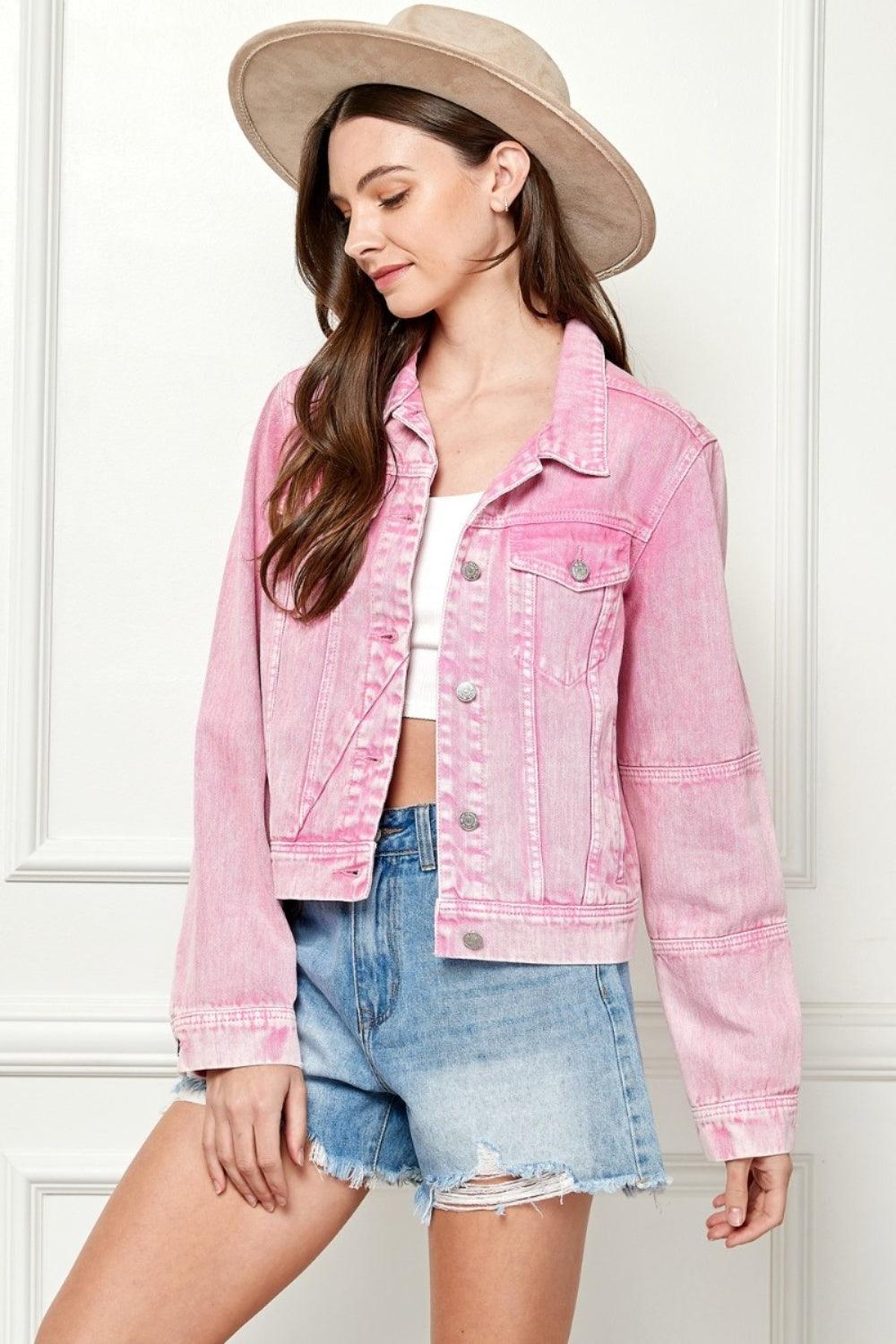 Veveret Button Up Cropped Denim Jacket - Anchored Feather Boutique