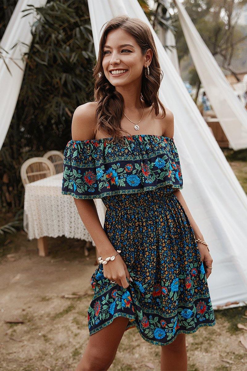 Floral Vibes Off Shoulder Ruffled Dress - Anchored Feather Boutique