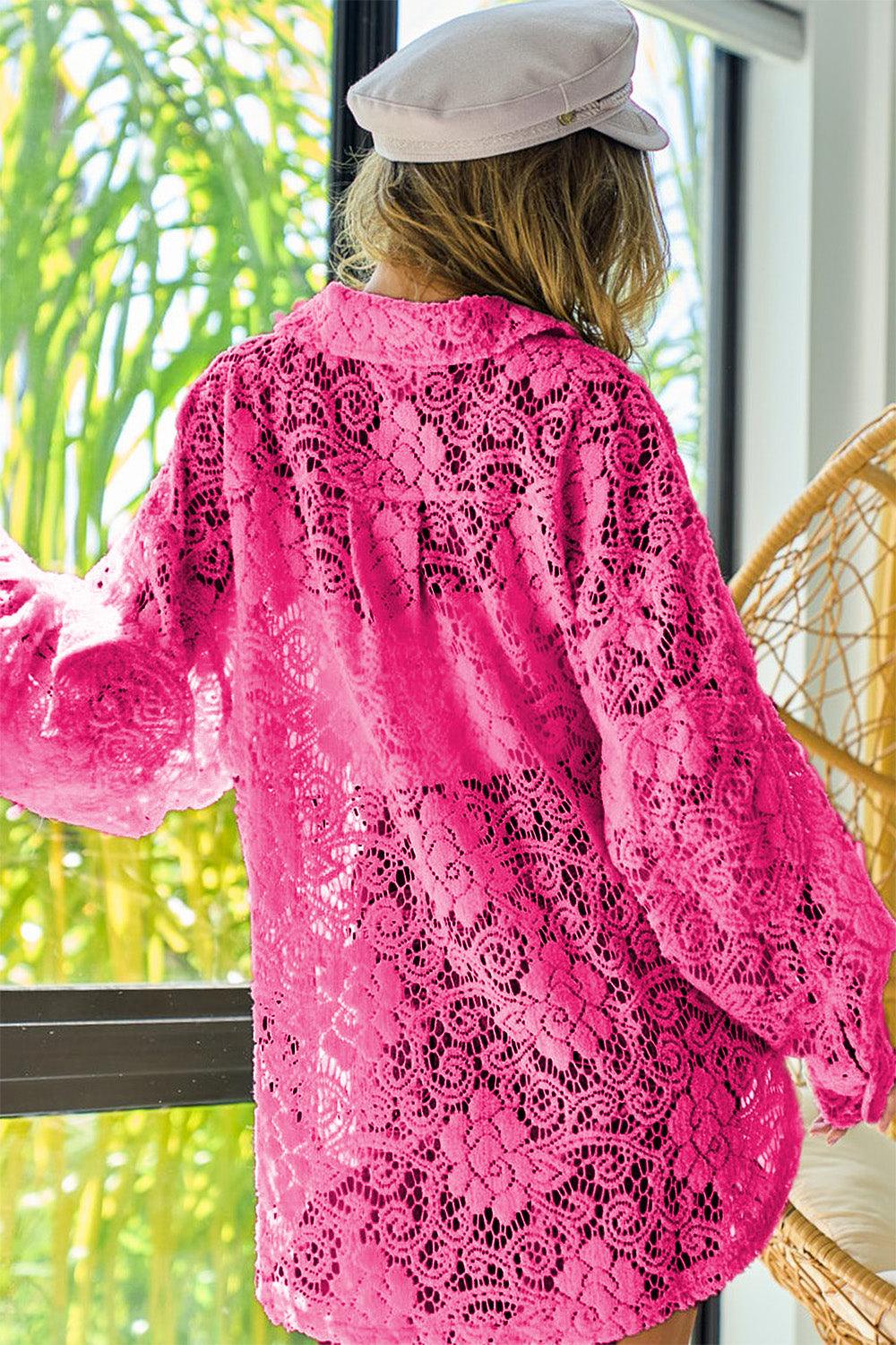 BiBi Oversize Button Up Long Sleeve Lace Shacket - Anchored Feather Boutique