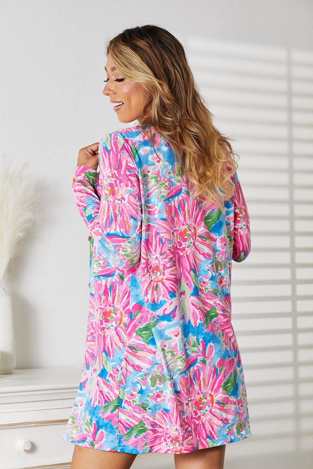 Double Take Floral Open Front Long Sleeve Cardigan - Anchored Feather Boutique