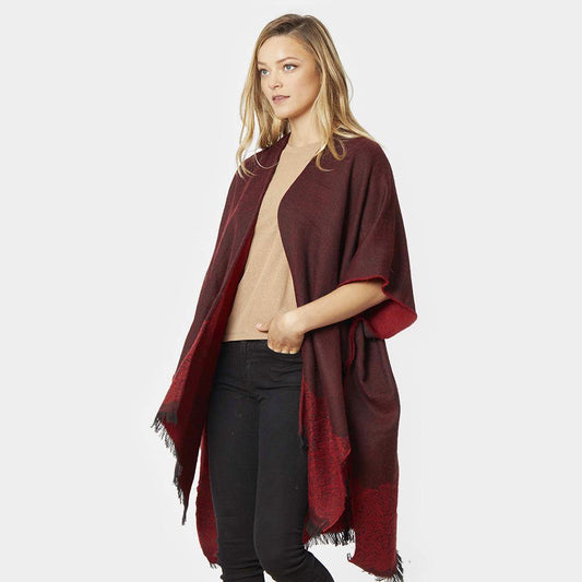 DAMASK BORDER KIMONO PONCHO - Anchored Feather Boutique