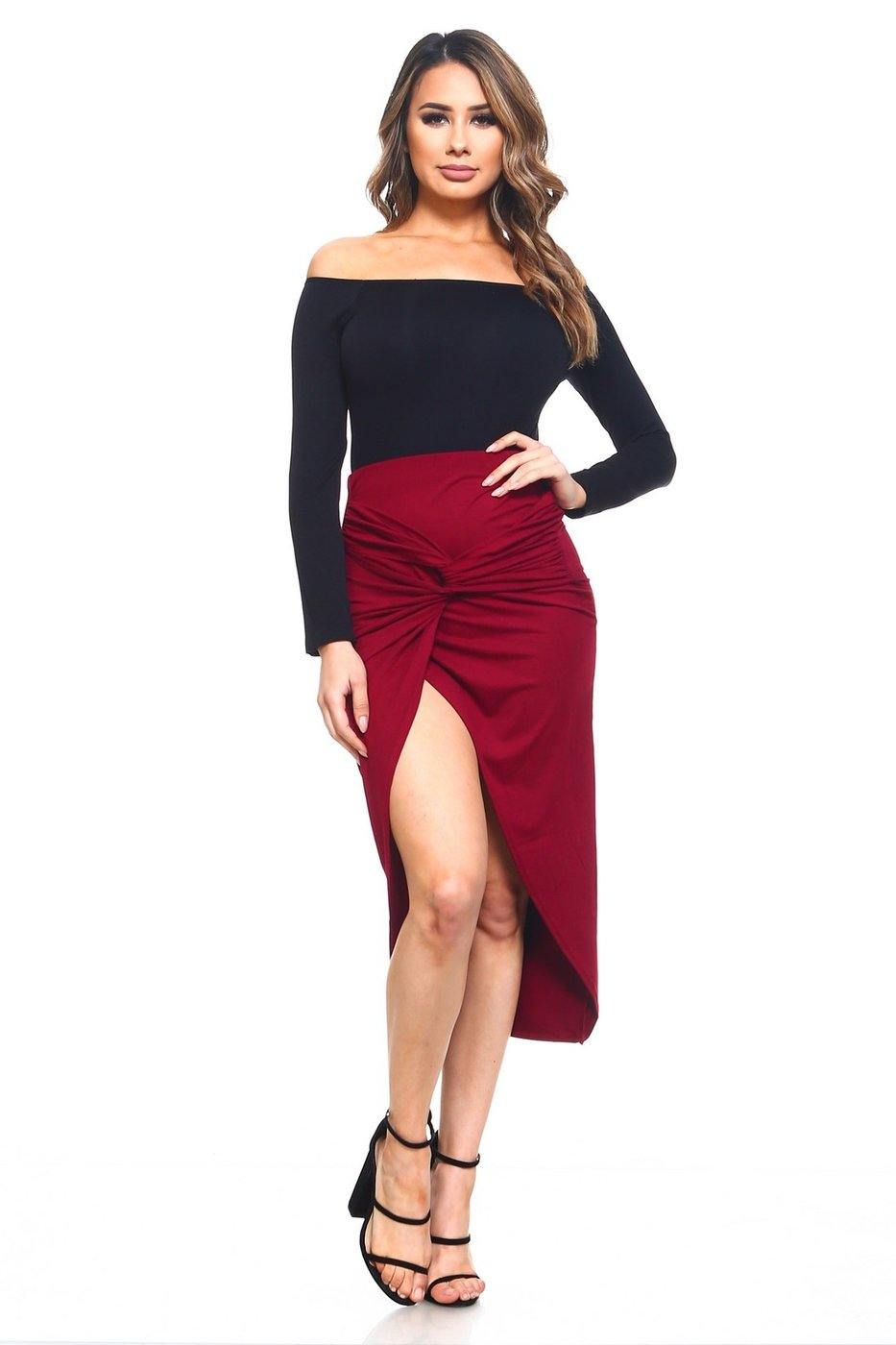 Red slit knot skirt - Anchored Feather Boutique