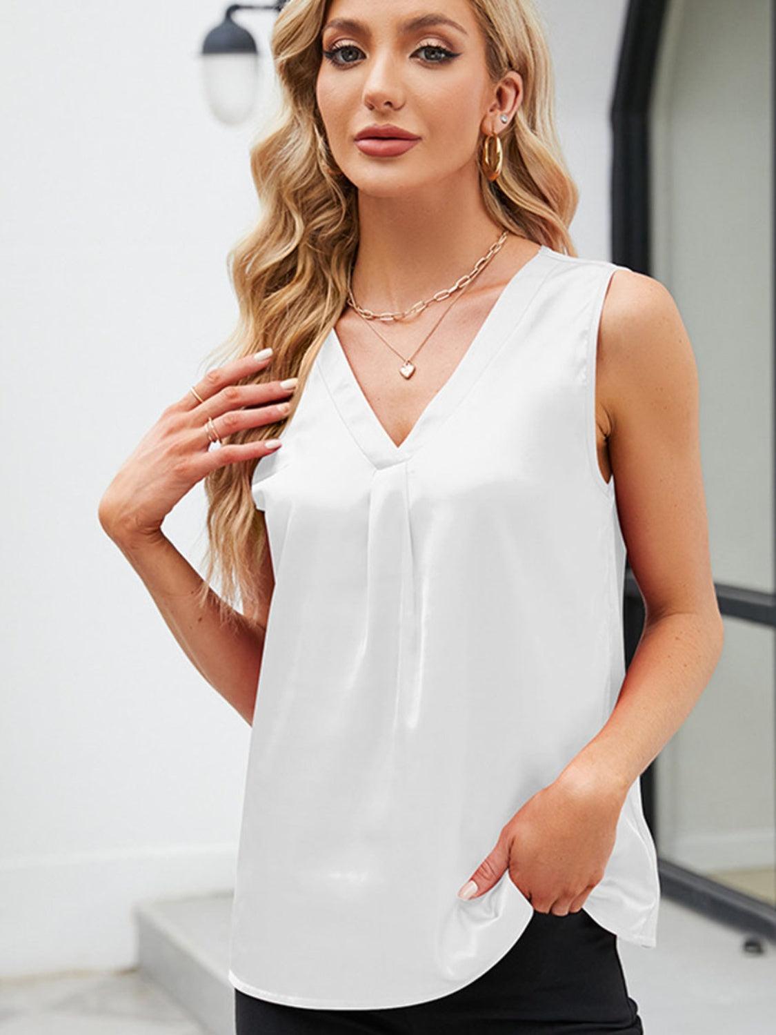 V-Neck Wide Strap Tank - Anchored Feather Boutique