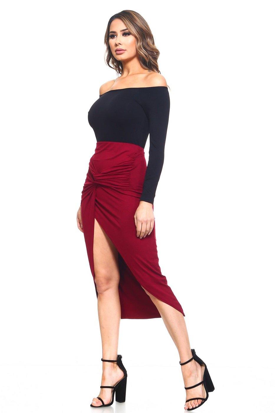 Red slit knot skirt - Anchored Feather Boutique