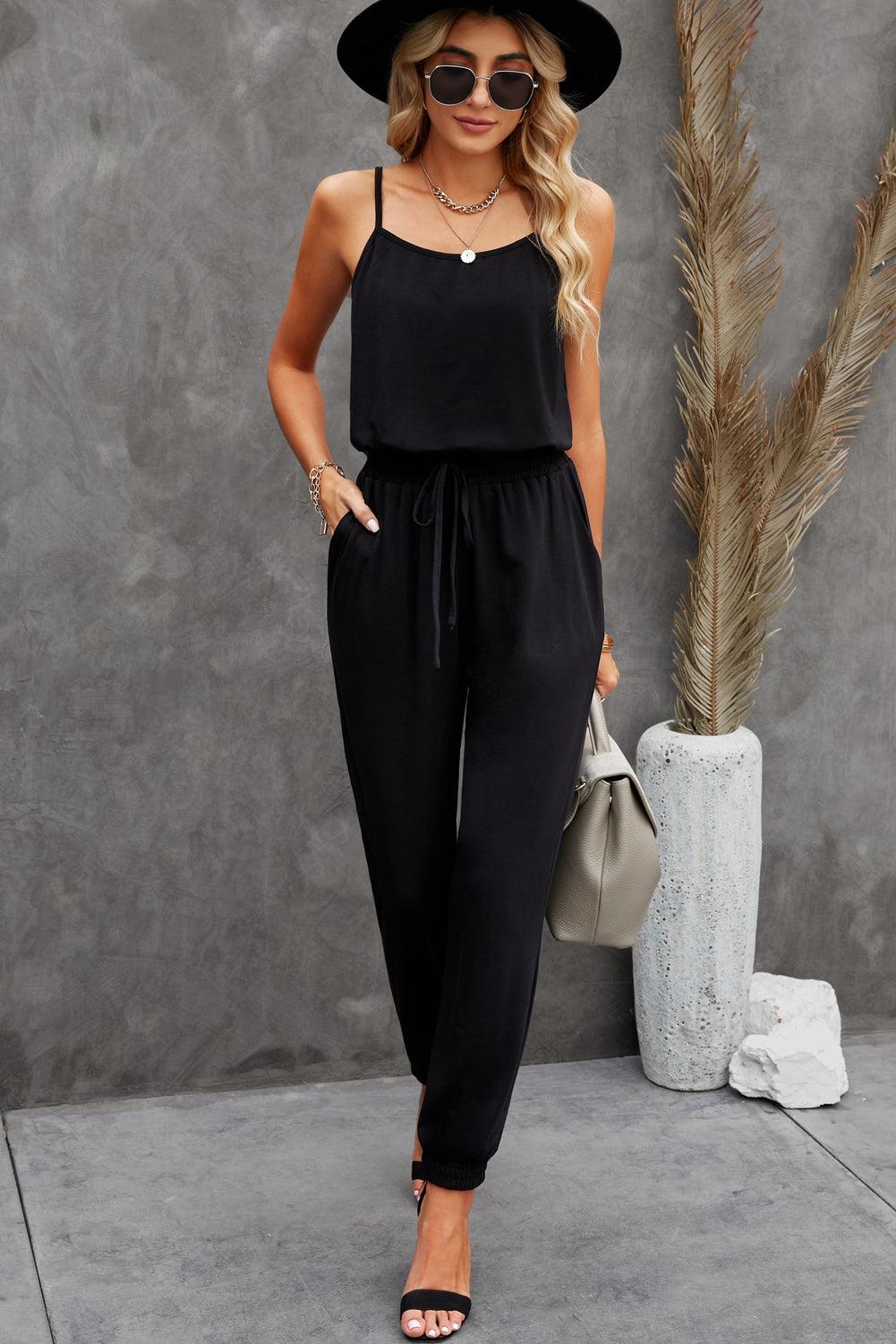 Spaghetti Strap Jumpsuit with Pockets - Anchored Feather Boutique